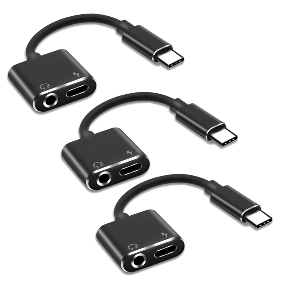 2 In1 Type-C To 3.5Mm Headphone Jack Adaptor/Connector Charger Black 4712799919437