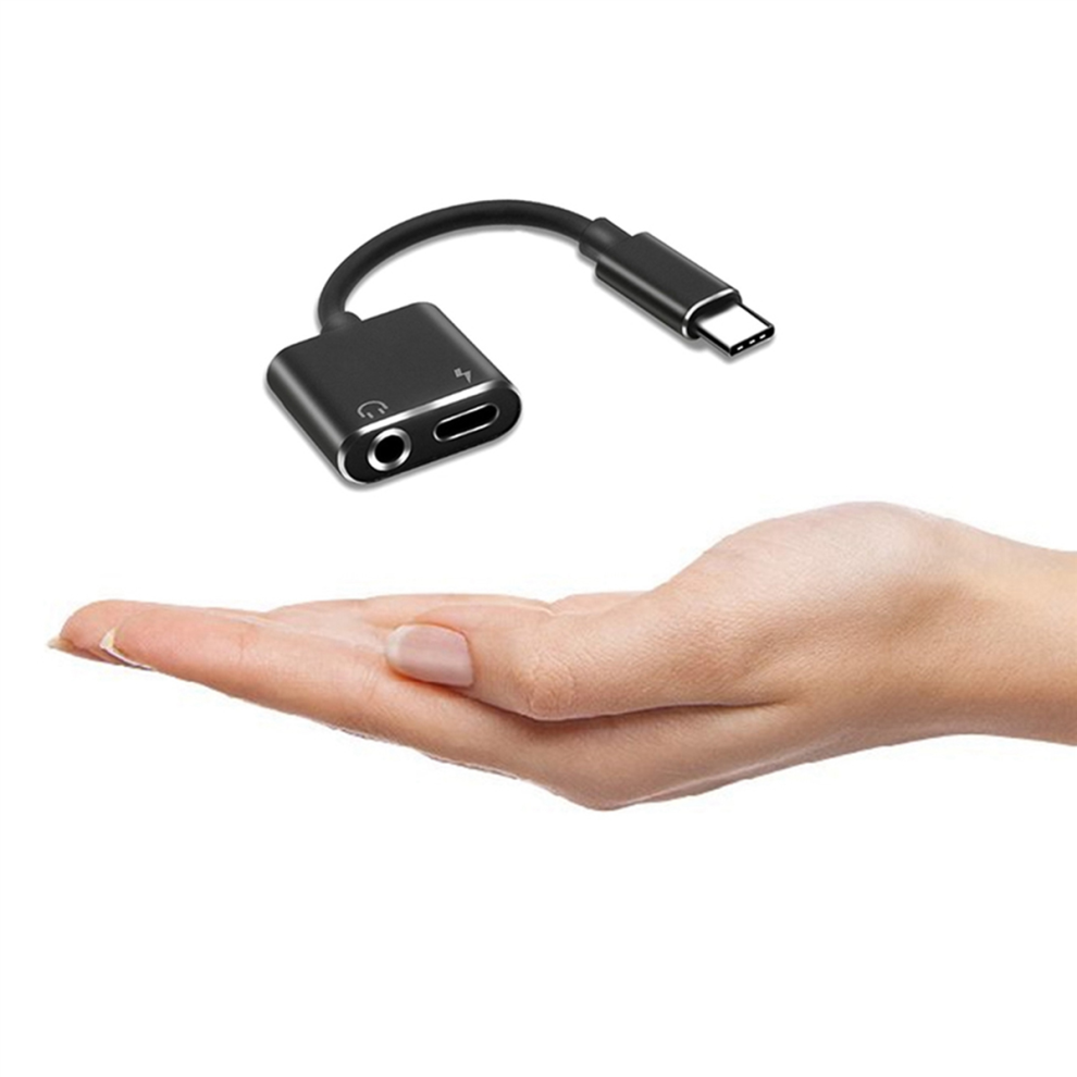 2 In1 Type-C To 3.5Mm Headphone Jack Adaptor/Connector Charger Black 4712799919420
