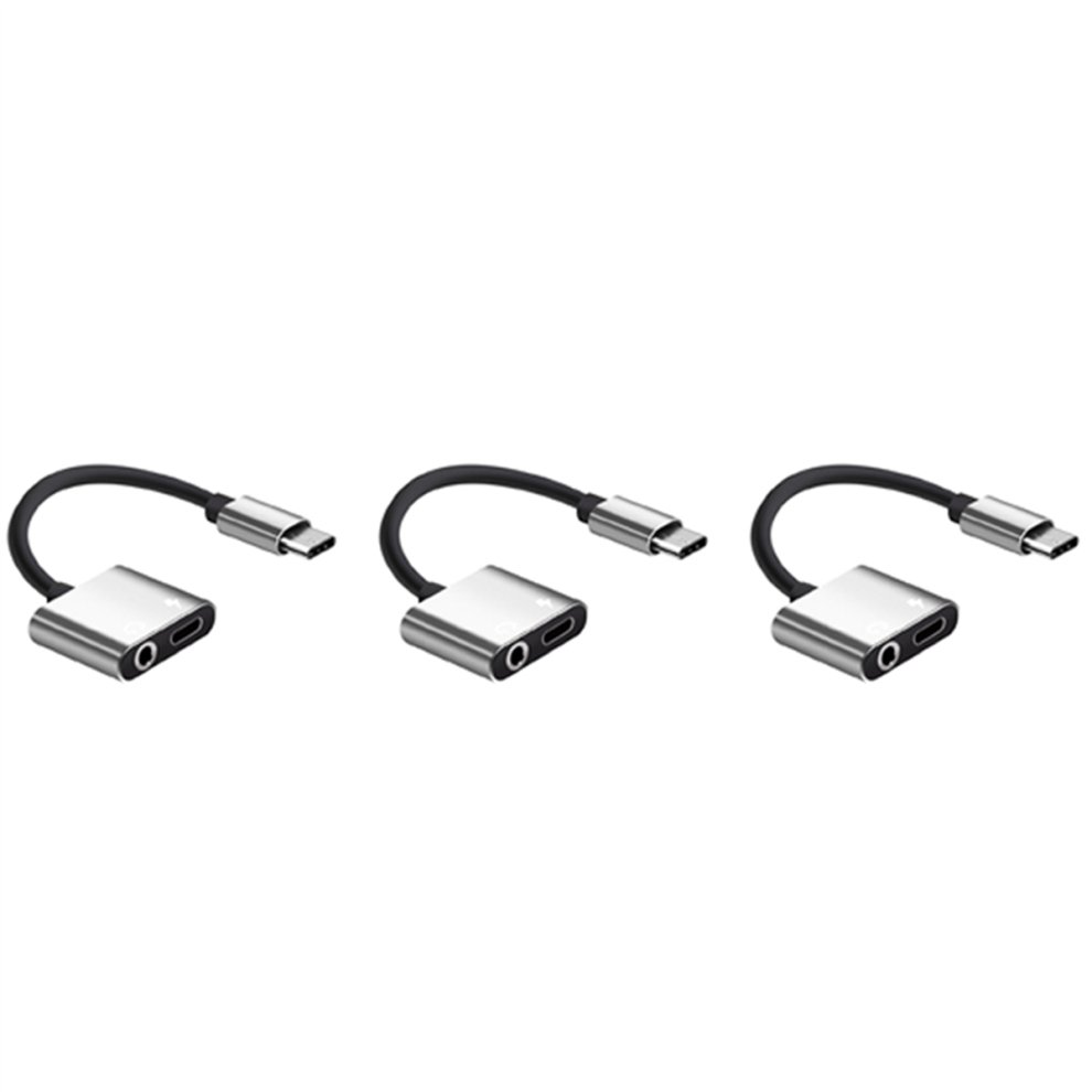 2 In1 Type-C To 3.5Mm Headphone Jack Adaptor/Connector Charger Silver 4712799919451