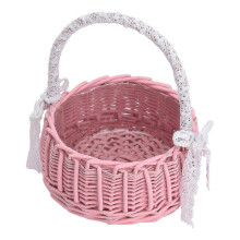 Woven Baskets for Wedding Decor, Decorative Wicker Baskets with Lace And Pink Design, Ideal for Picnic And Home Decor Baskets, 20X22X32Cm, Willow