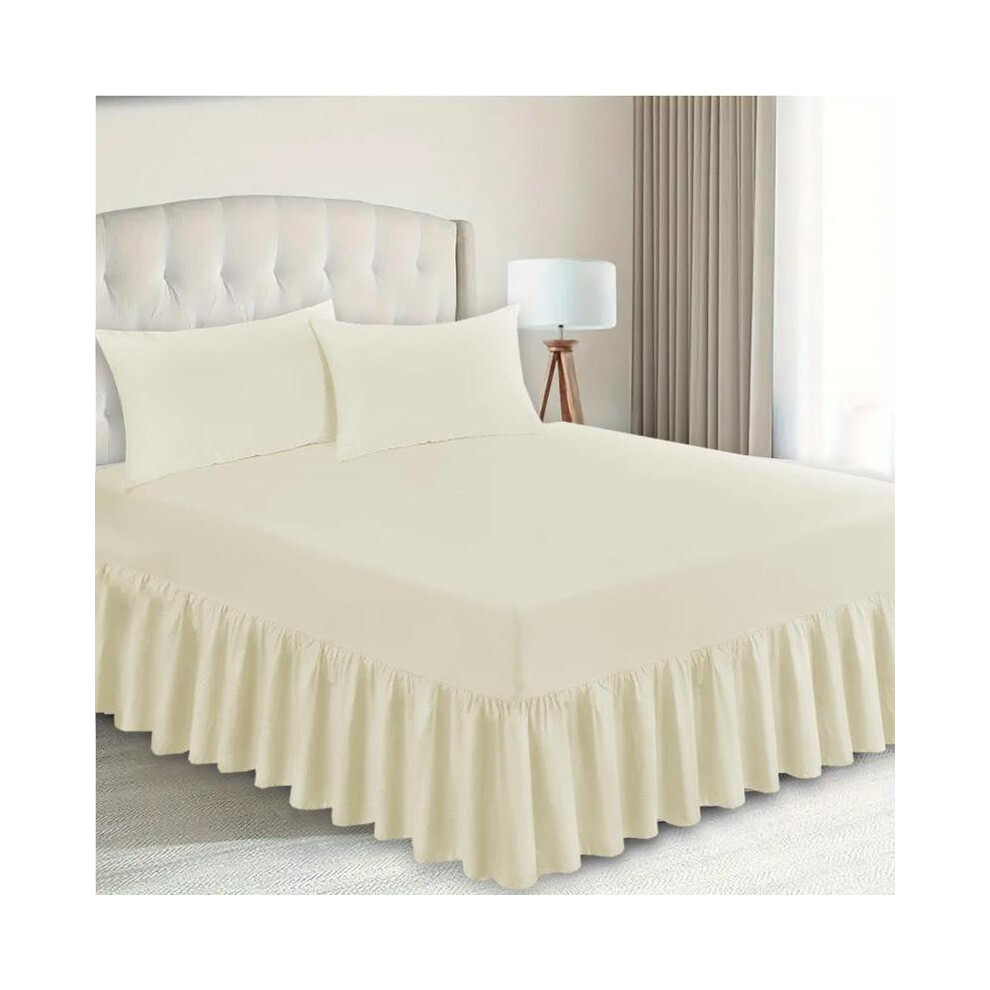 (Cream, Double) Fitted Valance Sheets Polycotton Frilled Bed Sheet Anti Allergic Bed Skirt Fitted Valance Sheet - Extra Deep Fitted BedSheets Easy Car-image-OPC-PJ8R2GY-NEW