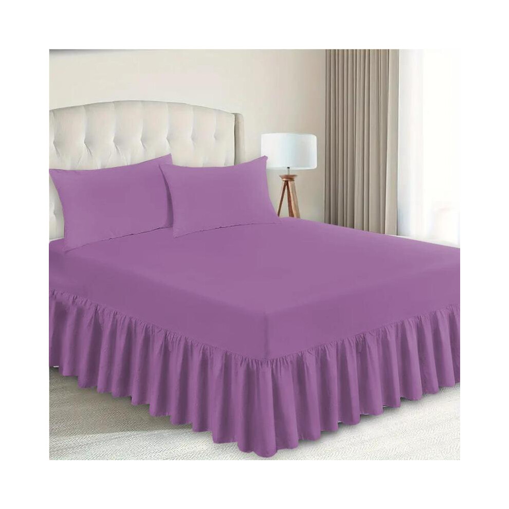 (Purple, Single) Fitted Valance Sheets Polycotton Frilled Bed Sheet Anti Allergic Bed Skirt Fitted Valance Sheet - Extra Deep Fitted BedSheets Easy Ca-image-OPC-PJ8R2HM-NEW