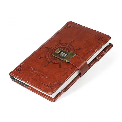 PU Leather Notebook B6 for w/Password Lock Clip Pen Holder Diary Plan Notebook