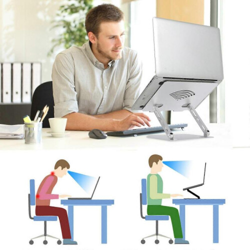 Foldable Laptop Notebook Stand Computer Holder Riser Silver Adjustable Base 1