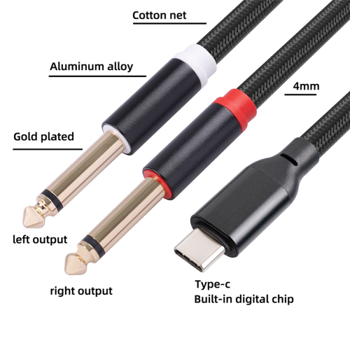 USB C til dobbelt 6,35 mm lyd-stereokabel type C til dobbelt 6,35 mm, 1 meter 2