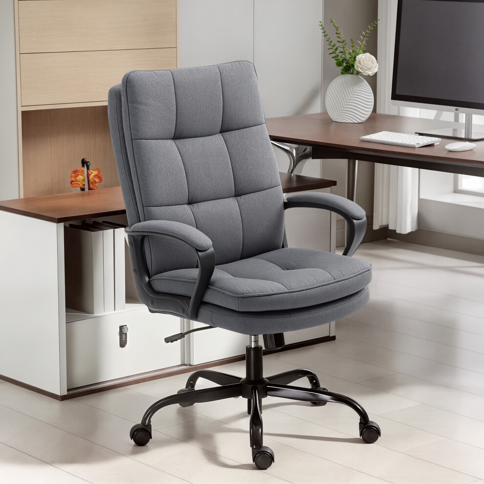 Homcom (Grey) Fabric Office Chair, Computer Desk Chair Grey
