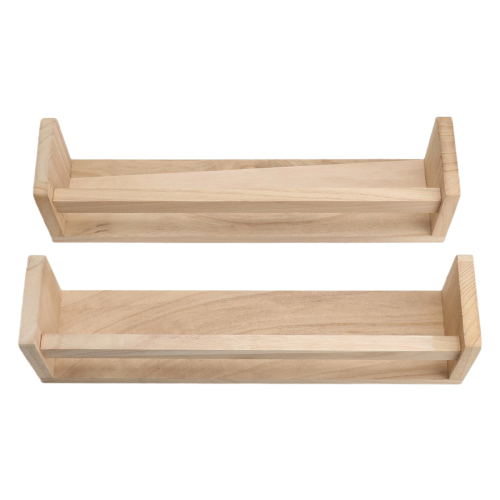 2Pcs Natural Wood Floating Wall Bookshelf for Kids,Kitchen Spice Rack 2
