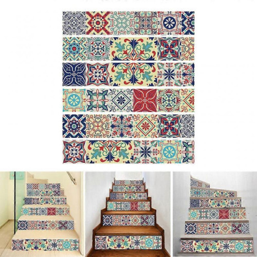 6Pcs Mandala Pattern Tile Floor Stair Stickers Bathroom Kitchen Decoration Mural 1