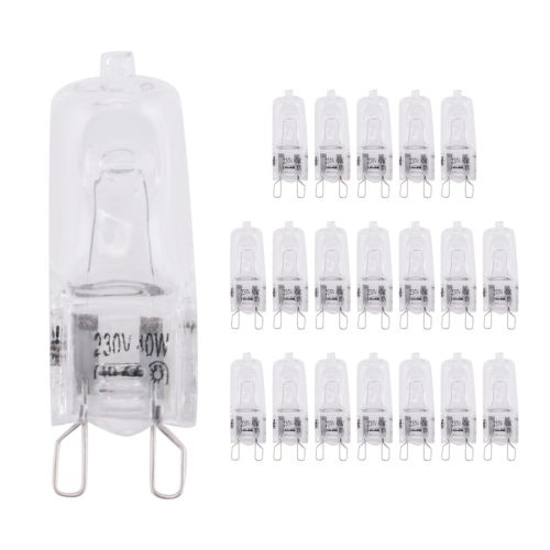 20 de becuri halogen G9, becuri halogene transparente de 40W, reglabile, 2800K