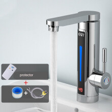 White electric kitchen faucet, hot and cold water, 360 swivel, LED display, heated bath