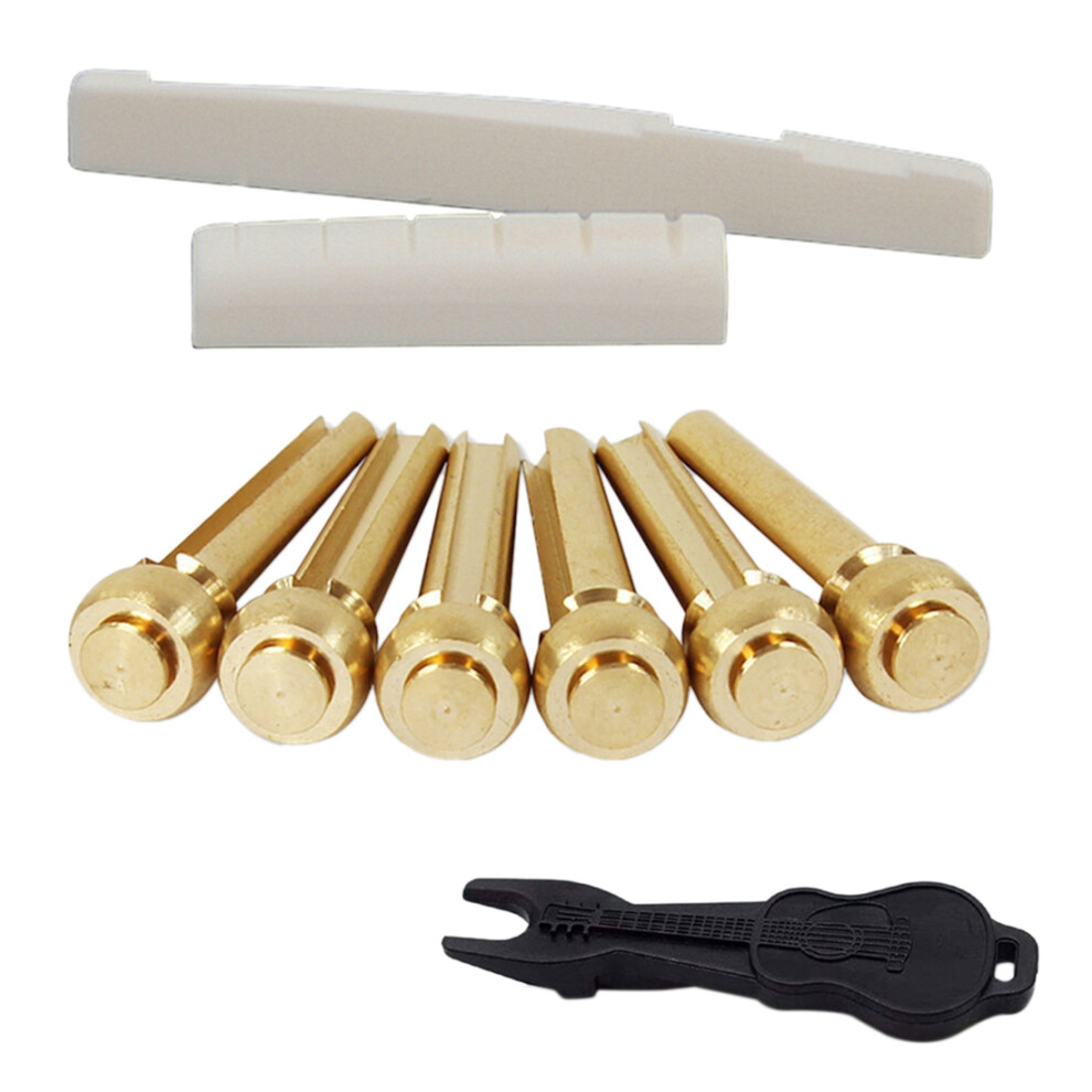 Set Brugzadelpennen Voor Akoestische Gitaar (Messing Pennen En Zadelmoer Van Bot)-image