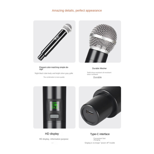 Draadloze microfoon UHF karaoke handheld 1 kanaal lithium batterij 2
