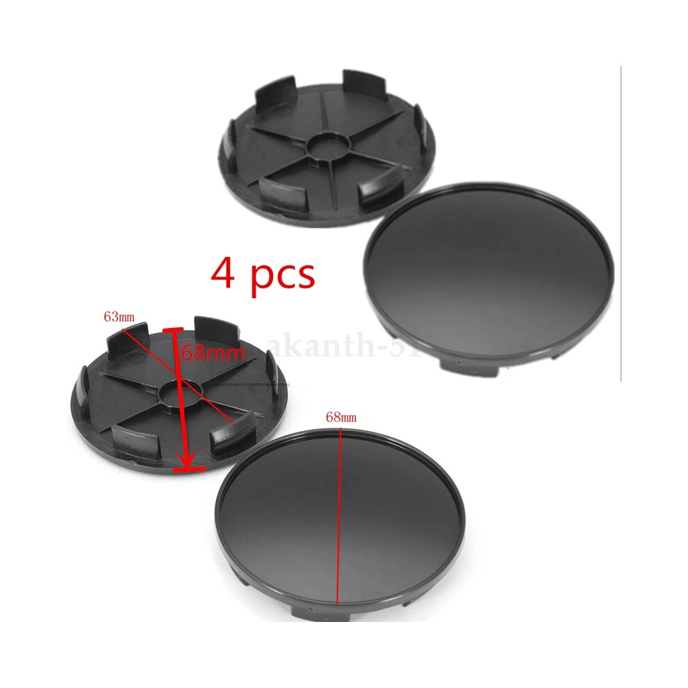 4Pcs 68Mm Car Wheel Center Caps Central Hub Blank Centre Hubcaps Universal New Black 4069369106156