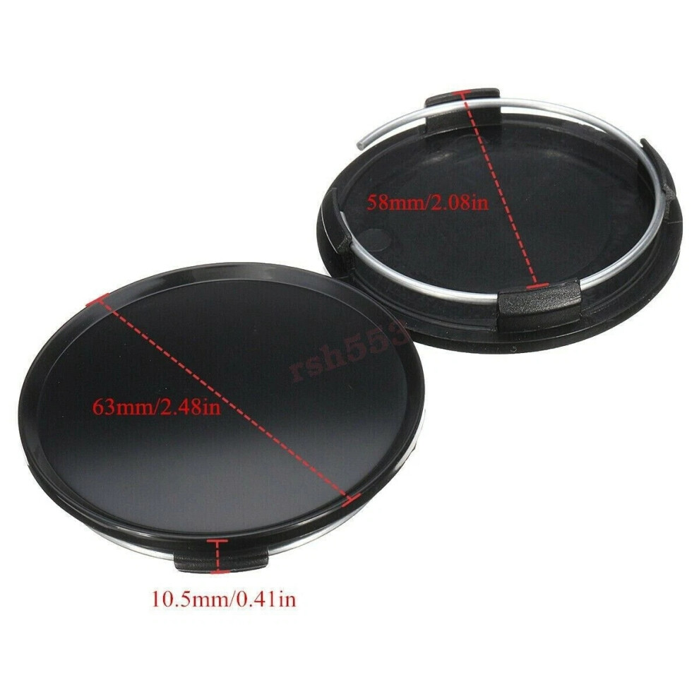 (Black) 4Pcs 63Mm Wheel Center Hub Caps Plastic Wheel Rim Center Hubcap Cover Black 4069369106170