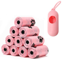 (Rosa)Sacos biodegradáveis para cocô de cachorro com dispensador portátil, sacos perfumados para cachorro - 10 rolos (150 sacos) 30 x 22 cm