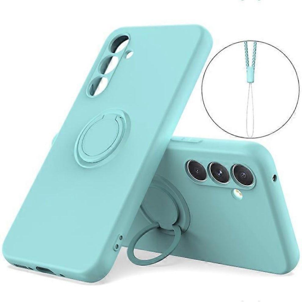 Ï¼Azure)Compatible Compatible With Samsung Galaxy A56 5G Silicone Case With Strap Ring Kickstand Phone Cover 6477056344374