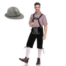(Red, M) Mens Lederhosen Oktoberfest Costume Bavarian Beer Man Cosplay