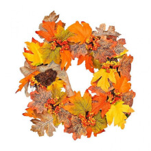 14 Inch Artificial Autumn Fall Wreath Harvest Thanksgiving Wreath for Front Door with Maple Leaf Berry Halloween Decorations