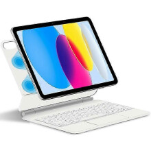 (White) For Ipad 10.9 (2022) Leather Case With Magnetic Bluetooth Keyboard Precision Multi-touch Trackpad -