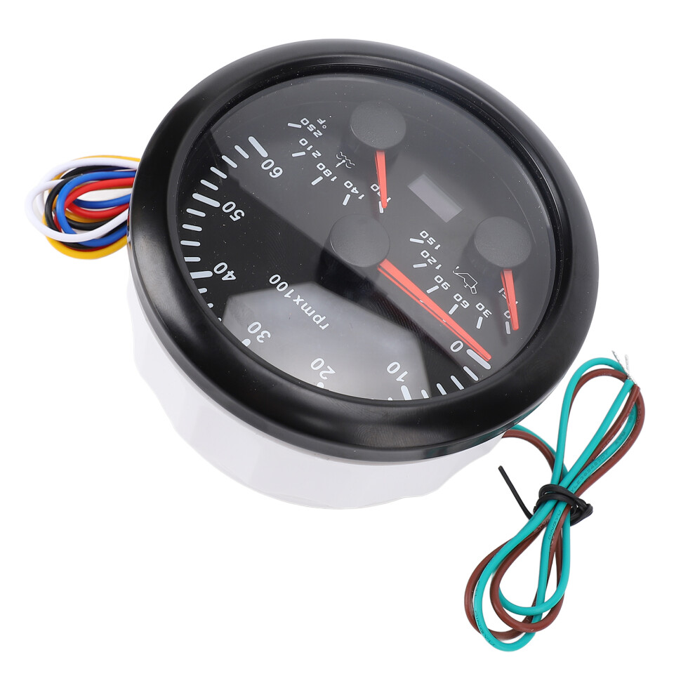3 In 1 Car Tachometer Oil Temp Water Gauge 3 3/8In 6000Rpm 150Psi 250F Seven Colors Black 8481330695876