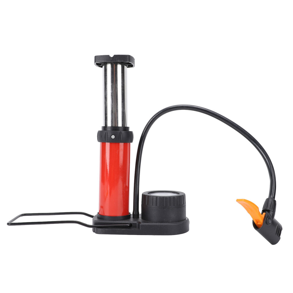 Mini Bike Floor Pump with Gauge, Red, Portable, Durable Stainless Steel & ABS