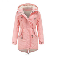 (Pink, M) Yynuda Womens Fleece Lined Parker Jacket Warm Hood Slim Fit Coat