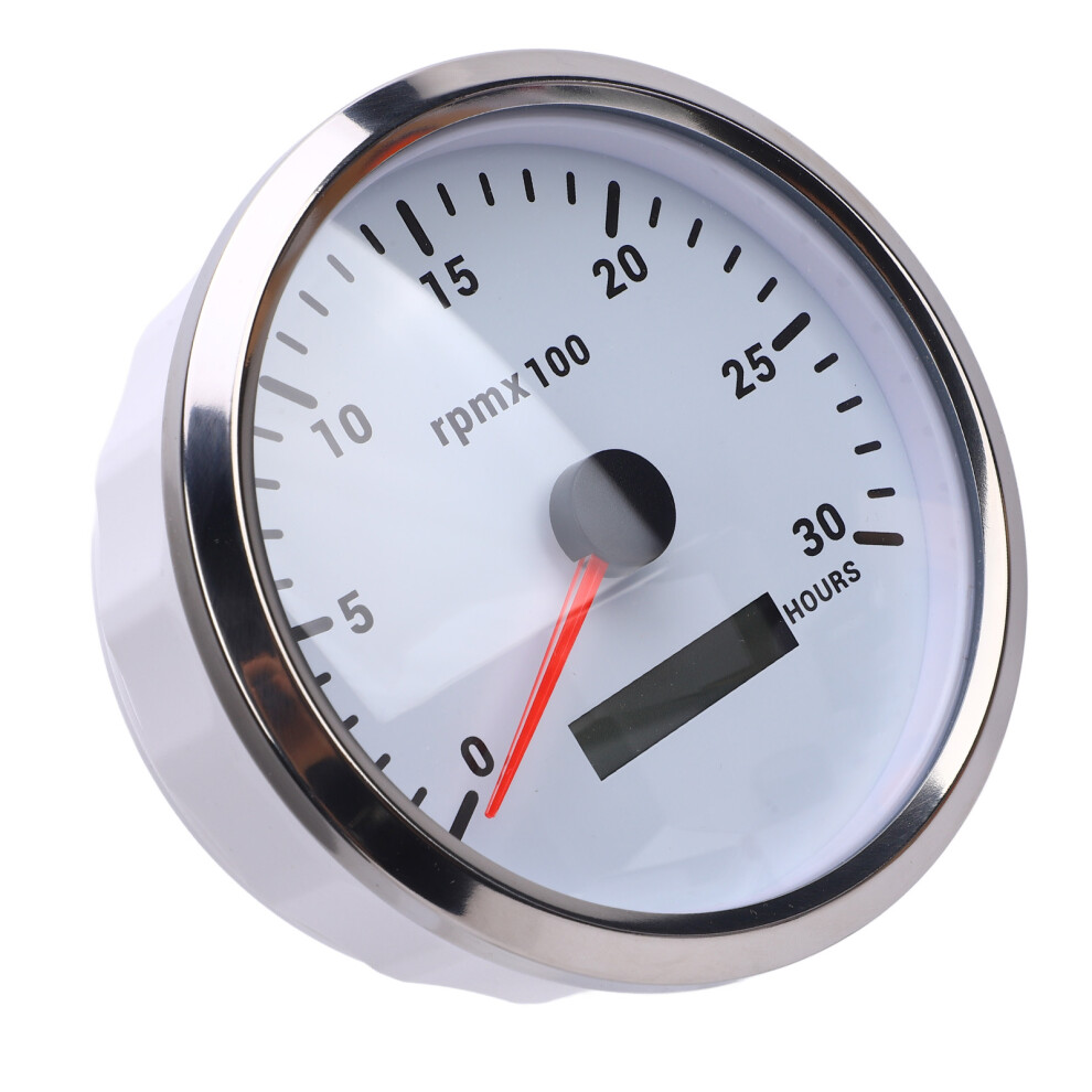 110Mm 7-Color Backlight Dc 9-32V Tachometer 3000Rpm With Hour Meter White/Silver 7891330705160