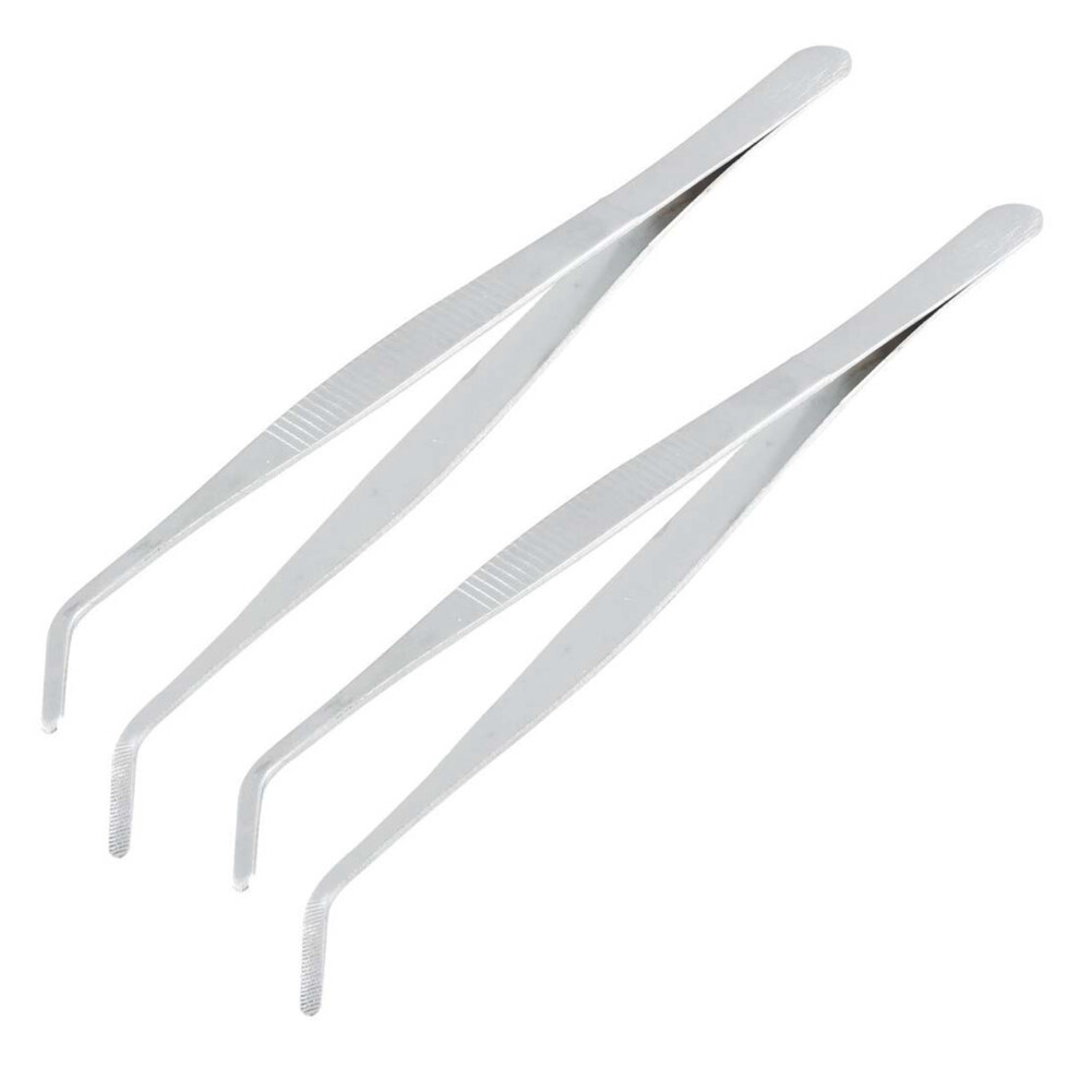Typecat Silver 2X 20Cm Angled Slanted Tip Metal Curved Tweezer Tone