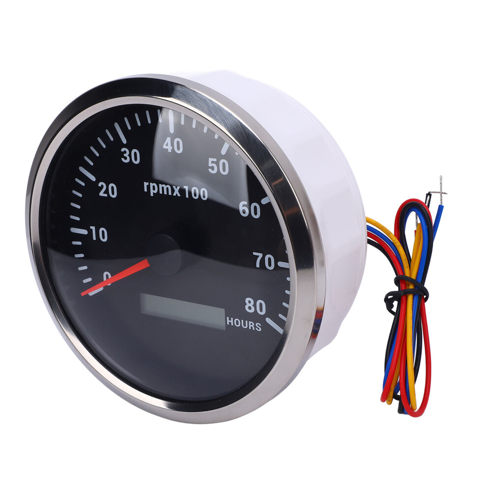 110Mm Boat Tachometer 8000Rpm With Hour Meter, 7-Color Backlight Black/Silver 4361330709268