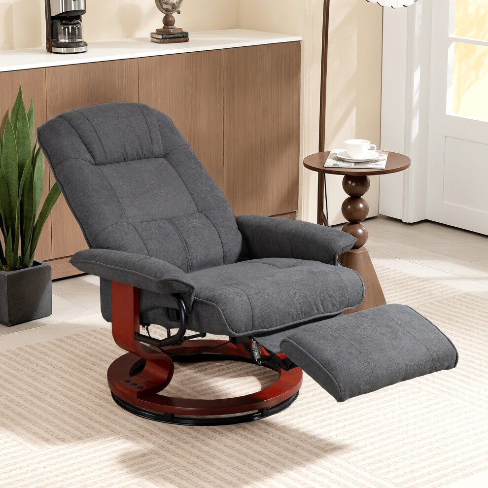 HOMCOM Manual Recliner Swivel Reclining Chair with Footrest Armrests Grey-image-OPC-PJ8V2MX-NEW