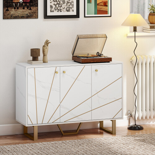 Homcom HOMCOM Sideboard Storage Cupboard with Metal Legs for Living Room, White