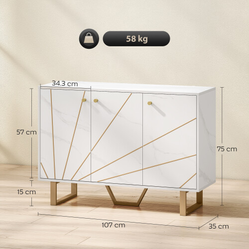 Homcom HOMCOM Sideboard Storage Cupboard with Metal Legs for Living Room, White 2