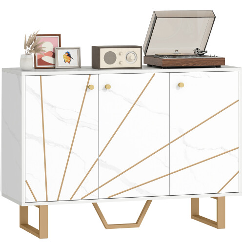 Homcom HOMCOM Sideboard Storage Cupboard with Metal Legs for Living Room, White 1
