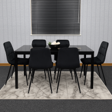 Dining Table and 6 Chairs Black Glass 6 Velvet Chairs Dining Room Furniture