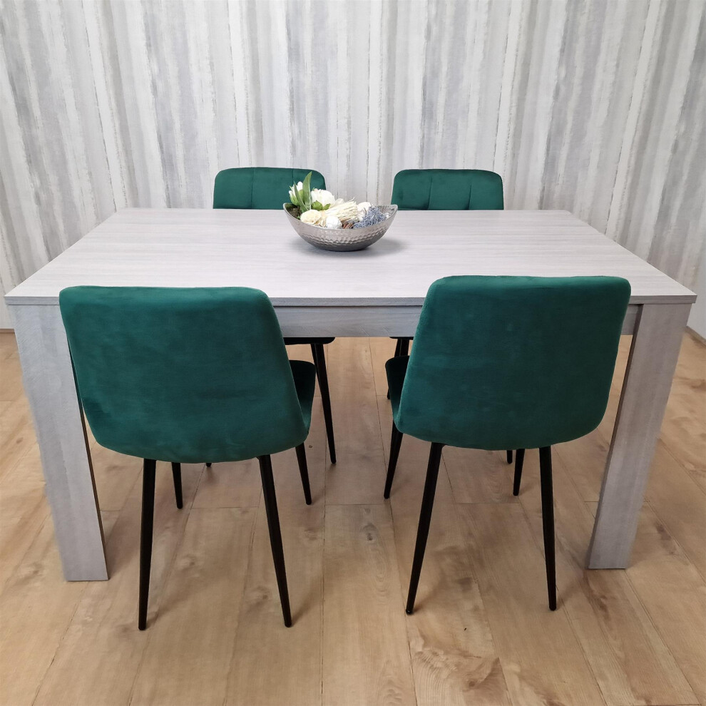Dining Table and 4 Chairs Grey 4  Green Velvet Chairs Wood Dining Set Furniture-image-OPC-PJ8V2JN-NEW