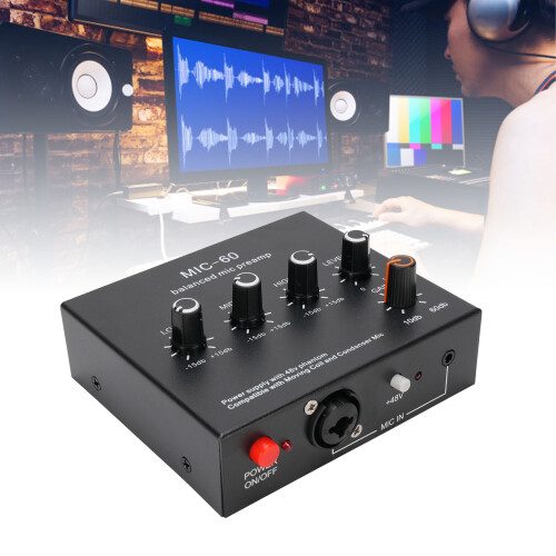Microphone Preamp Boost 60dB XLR/3.5mm/6.35mm Aluminum Alloy Black 2