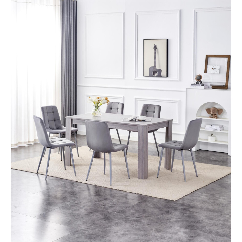 Dining Table and 6 Chairs Grey 6  Grey Velvet Chairs Wood Dining Set Furniture