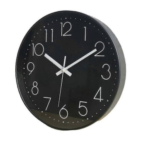 (Black) 10 Inch Wall Clock Round Hanging Noiseless 3D Number Precise Anti-fog Mirror Surface Quartz Clock