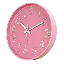 (Pink) 10 Inch Wall Clock Round Hanging Noiseless 3D Number Precise Anti-fog Mirror Surface Quartz Clock