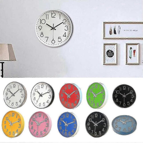 (Black) 10 Inch Wall Clock Round Hanging Noiseless 3D Number Precise Anti-fog Mirror Surface Quartz Clock 1