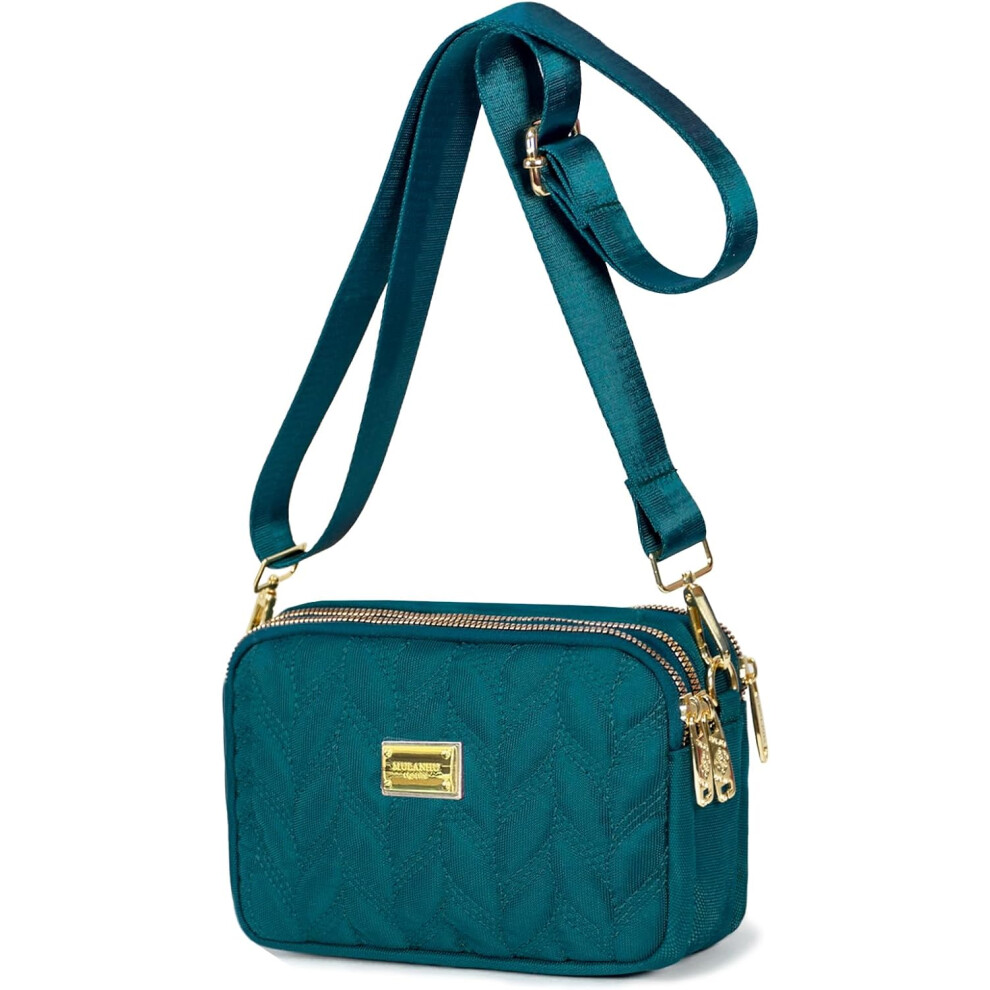 Five Leaf (Blue) Ladies Girls Crossbody Bag Multi-Pocket Shoulder Bag Waterproof Nylon Handbag Small Cellphone Purse Wallet For Women