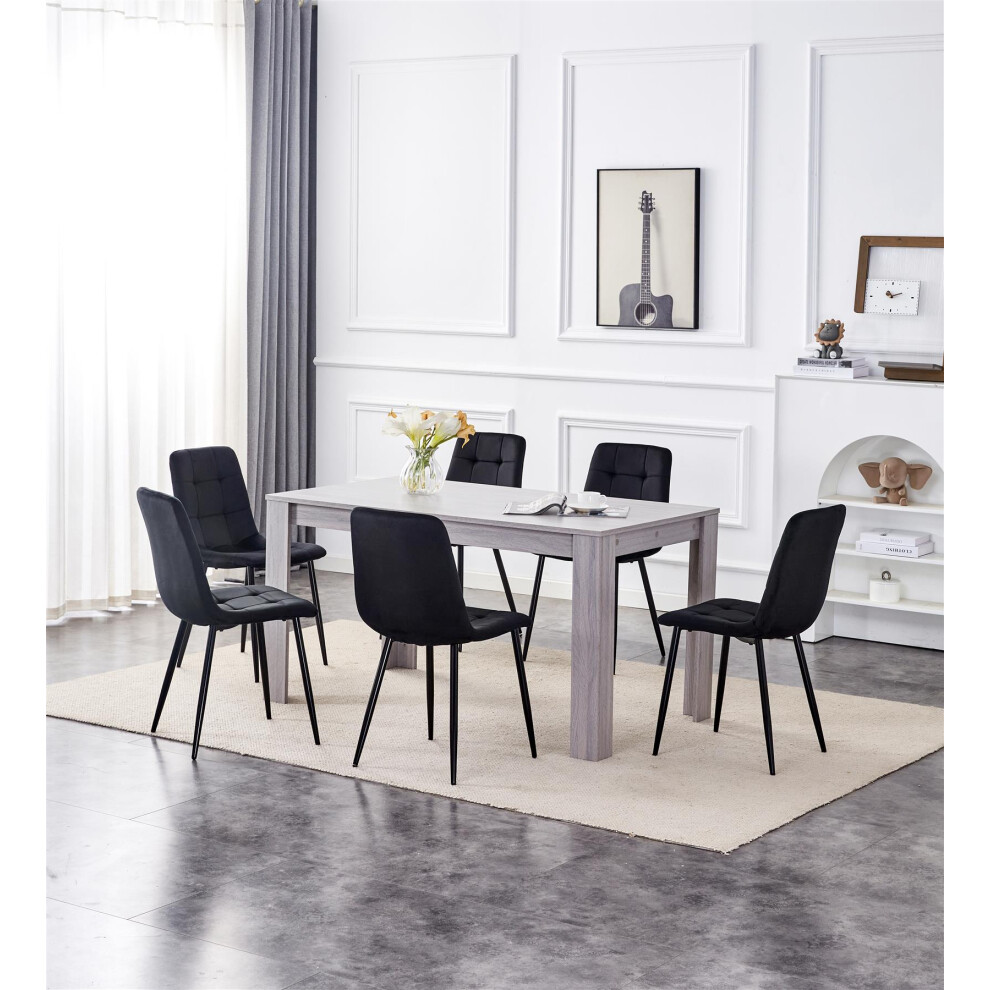 Dining Table and 6 Chairs Grey 6  Black Velvet Chairs Wood Dining Set Furniture