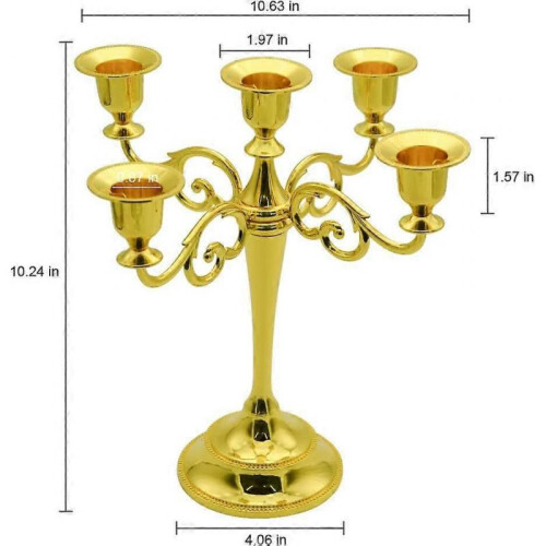 5-Candle Metal Candelabra 10.6in (Gold) 2