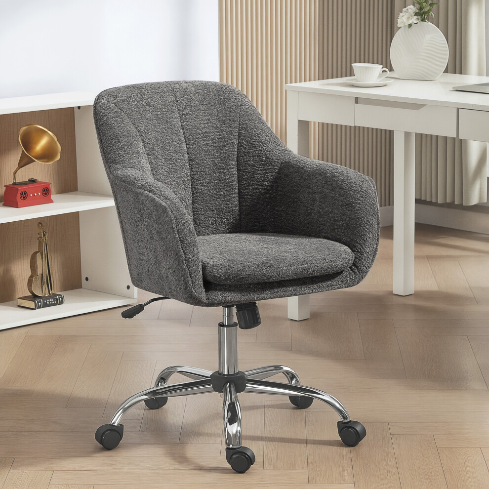 (Grey) HOMCOM Modern Velvet Office Desk Chair for Bedroom, Living Room-image-OPC-PJ8VMK7-NEW