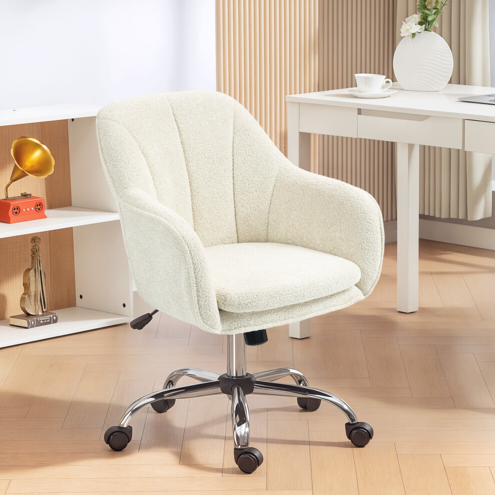 Homcom Cream (Cream) Modern Velvet Office Desk Chair For Bedroom, Living Room