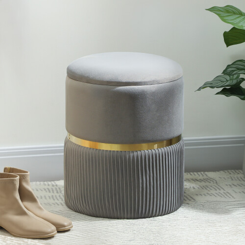 Homcom (Grey) HOMCOM Round Pouffe Storage Footstool with Hidden Space
