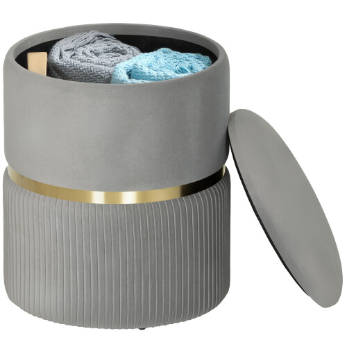 Homcom (Grey) HOMCOM Round Pouffe Storage Footstool with Hidden Space 1