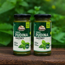 Saras Pudina (Mint) Chutney 270g (Pack of 2) | Refreshing & Spicy Indian Chutney for Chaat, Samosas, Snacks & Cooking | Authentic Mint Flavor