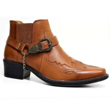 (Tan, UK 7 / EU 41) HERREN COWBOYSTIEFEL WESTERN SLIPPER KUBANISCHER ABSATZ KNÖCHELGESCHIRR REITEN