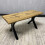 Durable Wooden Bench with X-Shaped Iron Legs, Curved Edge for Dining, Work, or Study 7